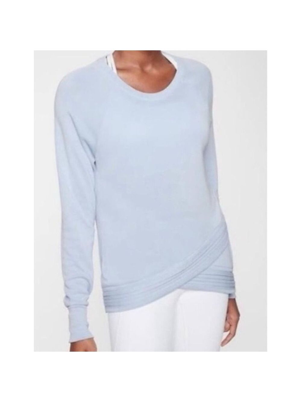 Athleta Sz M Serenity Criss Cross Sweatshirt Blue Crew Neck Soft Modal Stretch